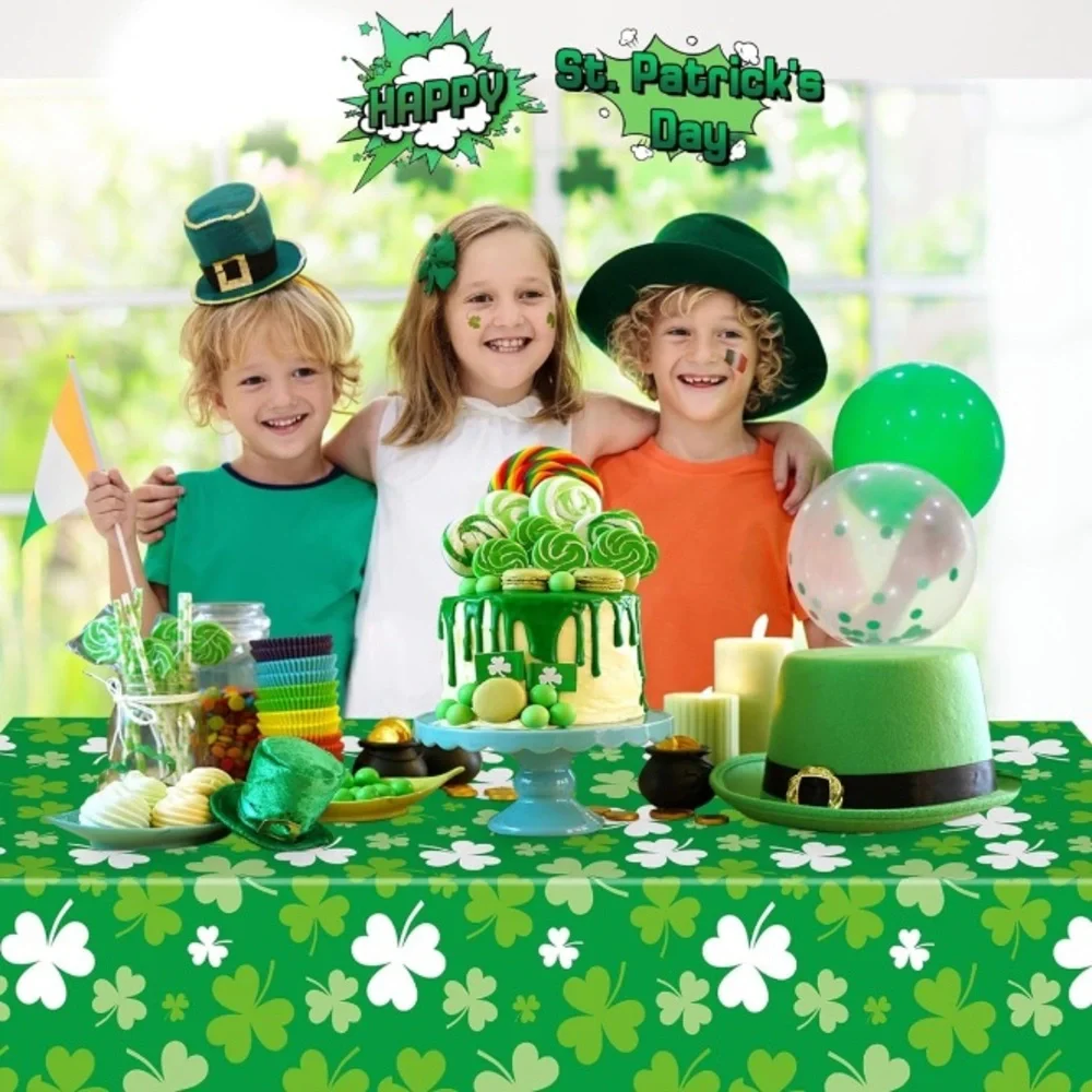 2 Pack St Patrick's Day Green Shamrock Plastic Disposable Rectangle Tablecloth☘️